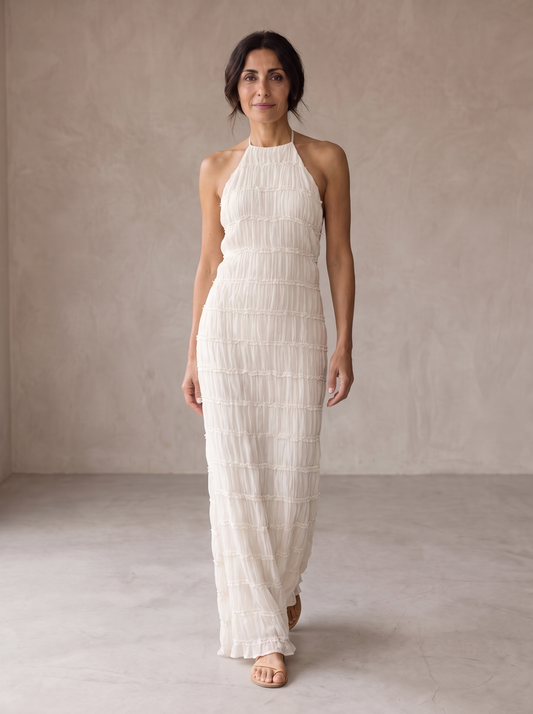 ANGELA™ - TIERED HALTER EVENING DRESS