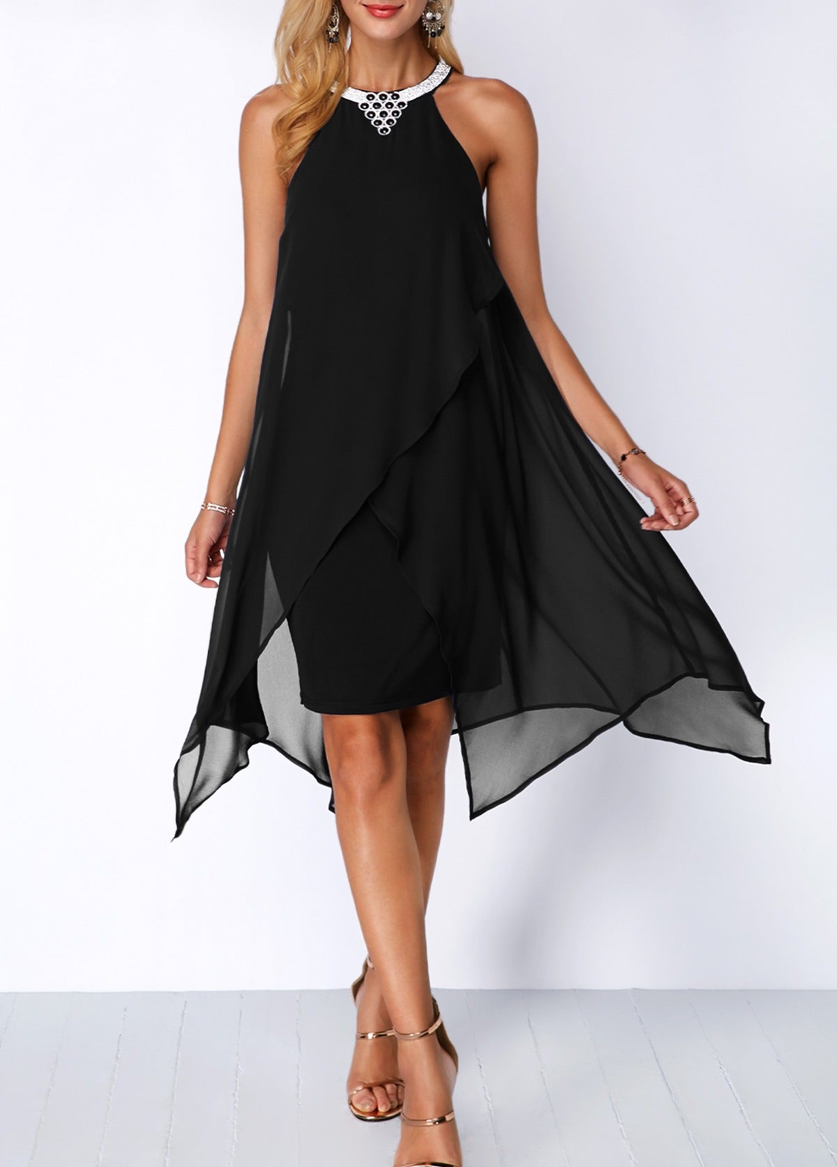 SELENE™ - EMBELLISHED ASYMMETRIC HEM DRESS