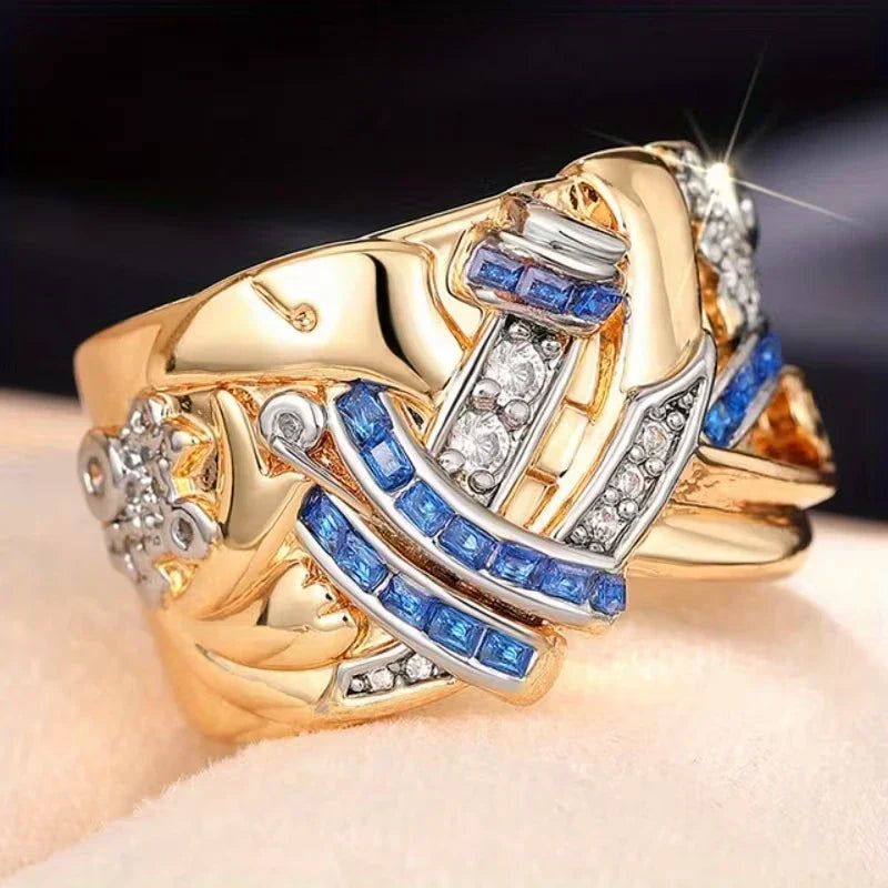 SELENE™ - WIDE FLOWER RING WITH BLUE ZIRCONIA