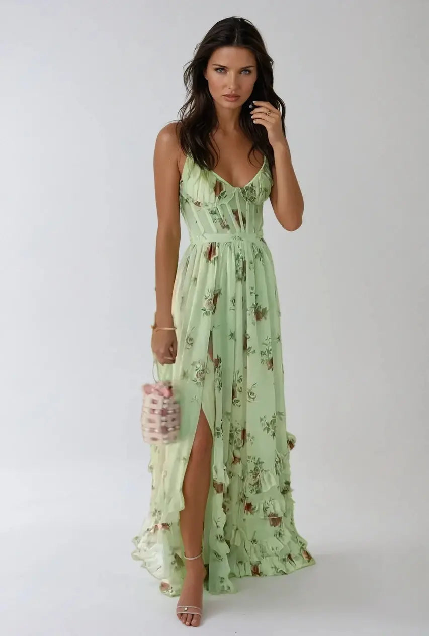 VIOLETTA™ - RUFFLE V-NECK MAXI DRESS